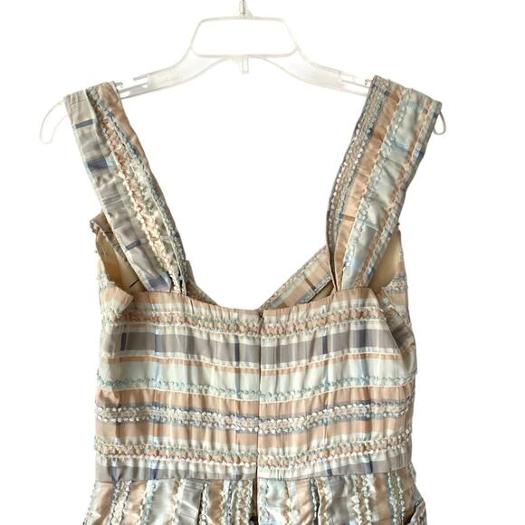 James Coviello NWTs Vintage Plaid Bow Front Pockets dress size 8 Tan Blue - Picture 6 of 13